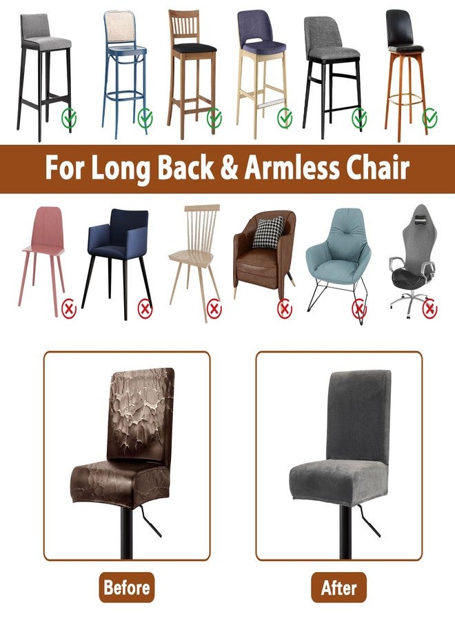 أغطية كراسي بار مخملية من WUSOUPU، أغطية كراسي بار ناعمة قابلة للتمدد مع مساند ظهر، قابلة للغسل والإزالة، مجموعة من 6 أغطية، أغطية كراسي بار قابلة للإزالة للمقاهي والحانات وغرف الطعام (مخمل رمادي داكن) - Image 4